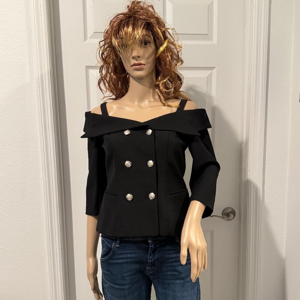 White House Black Market Off The Shoulder Black Blazerette Jacket Sz 2 NWT $150